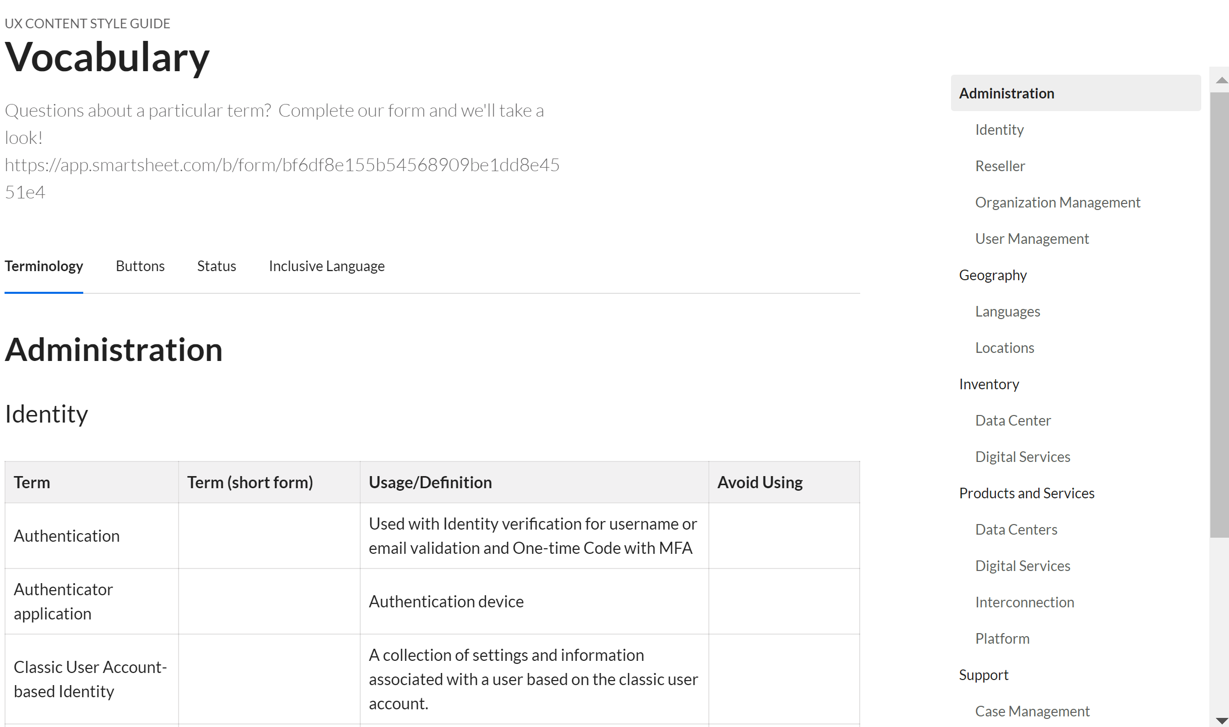 Product vocabulary reference from the Equinix Dictionary