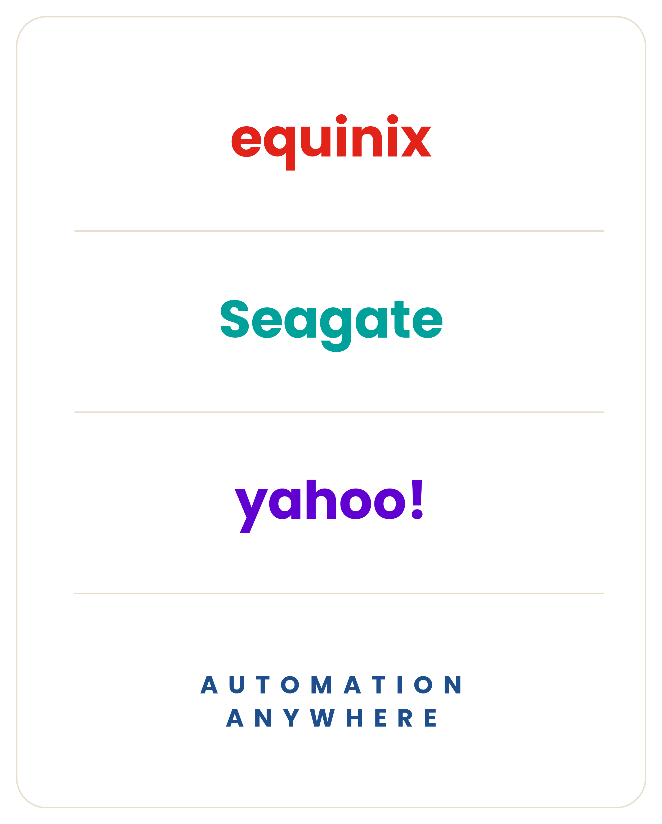 Companies Greg Martin has worked with: Equinix, Seagate, Yahoo!, Automation Anywhere